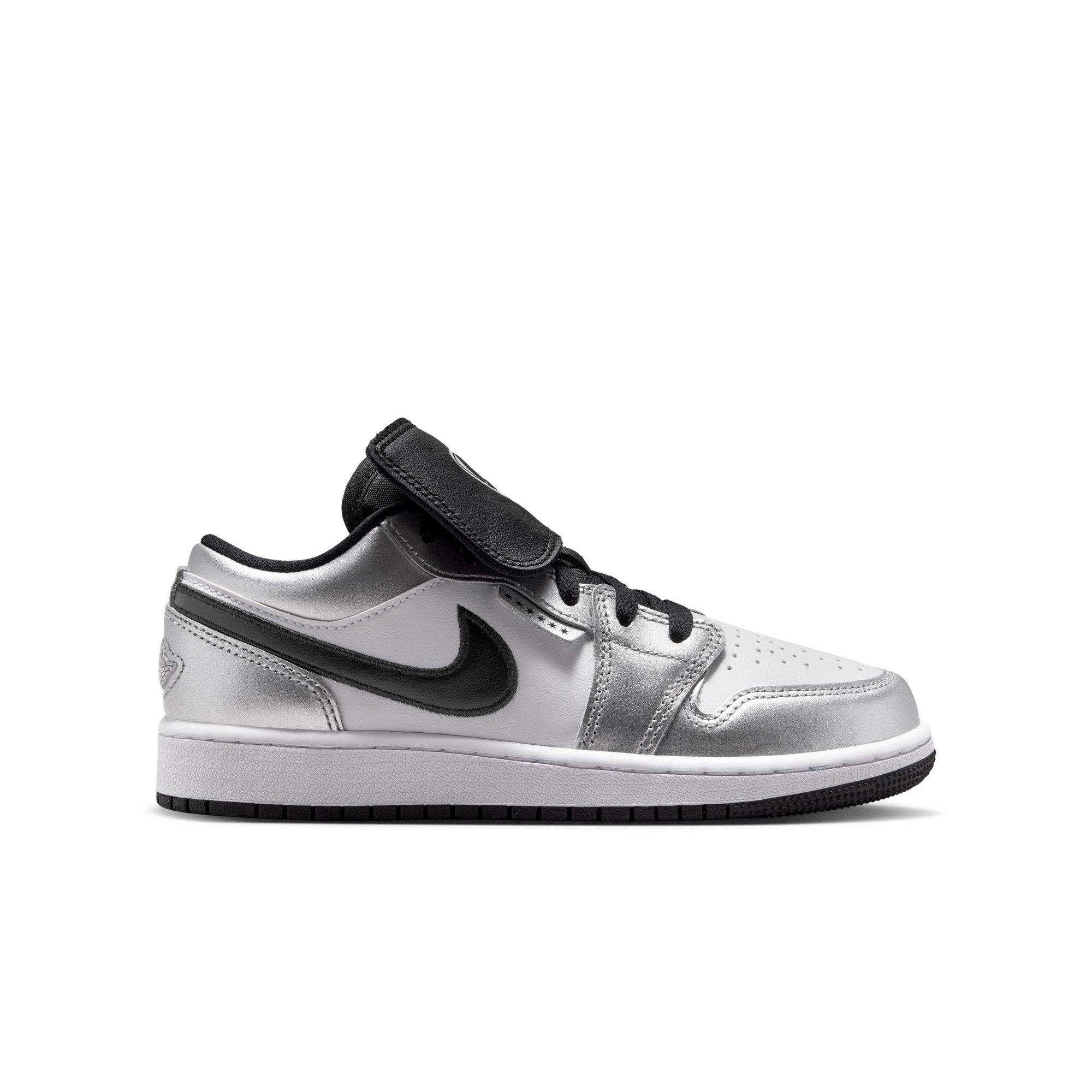 Jordan 1 Low SE "White/Black/Metallic Silver" Grade School Boys' Shoe - SILVER/BLACK